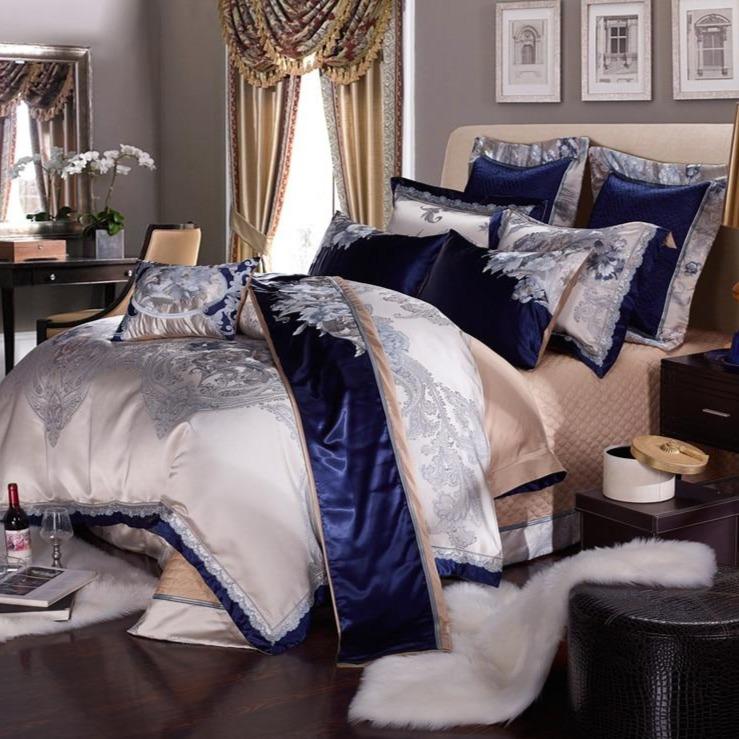Majestic Blue Duvet Cover Set - 1000 TC Cotton Satin Bedding for King Bed-3