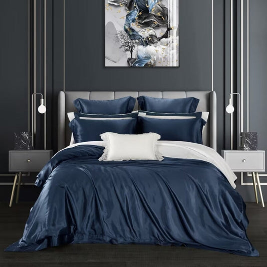 Navy Blue 25 Momme Mulberry Silk Bedding Set 1