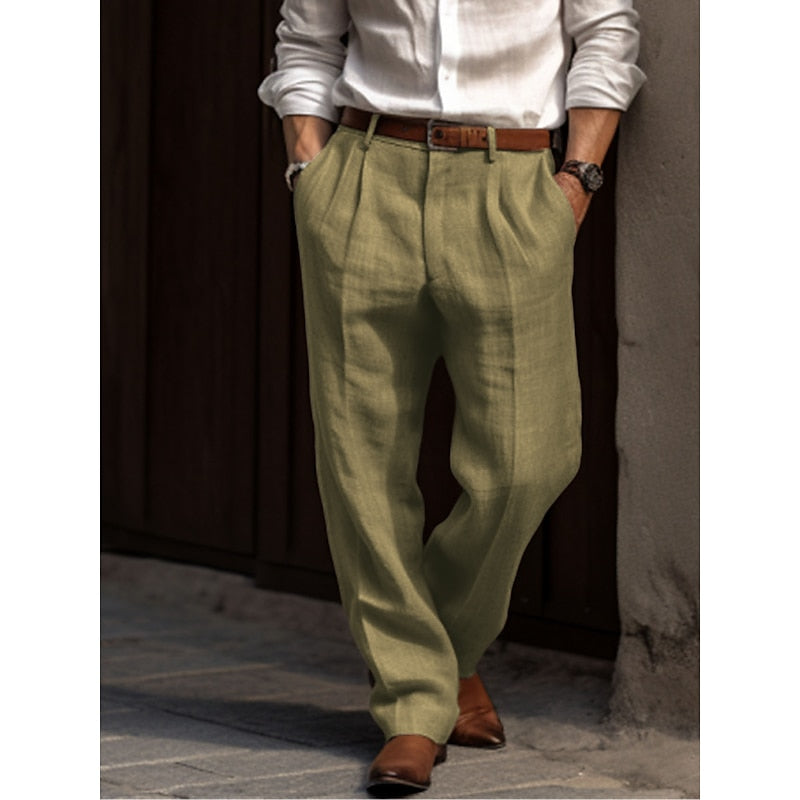 Pleated Men’s Linen Trousers