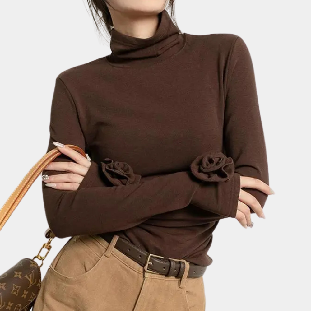 Myrthe - Elegant Women's Shirt in Stylish Brown Cotton for All Occasions-4