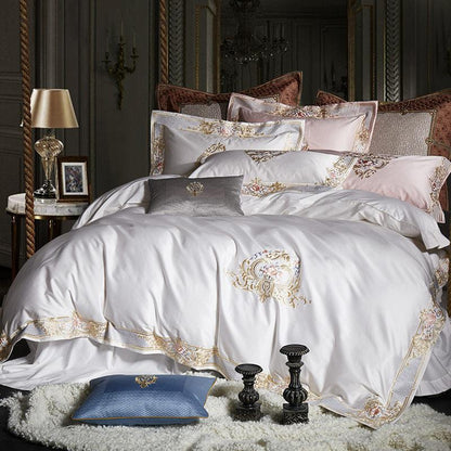 Royal Crown - 1000 TC Egyptian Cotton King Size Duvet Cover Set, White with Gold Embroidery-2