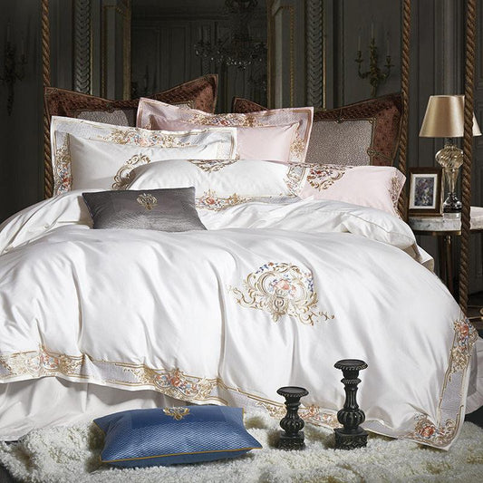 Variant image for Royal Crown - 1000 TC Egyptian Cotton King Size Duvet Cover Set, White with Gold Embroidery-1