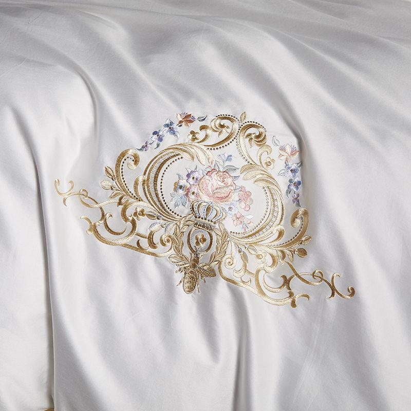 Royal Crown - 1000 TC Egyptian Cotton King Size Duvet Cover Set, White with Gold Embroidery-4