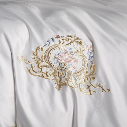 Royal Crown - 1000 TC Egyptian Cotton King Size Duvet Cover Set, White with Gold Embroidery-4