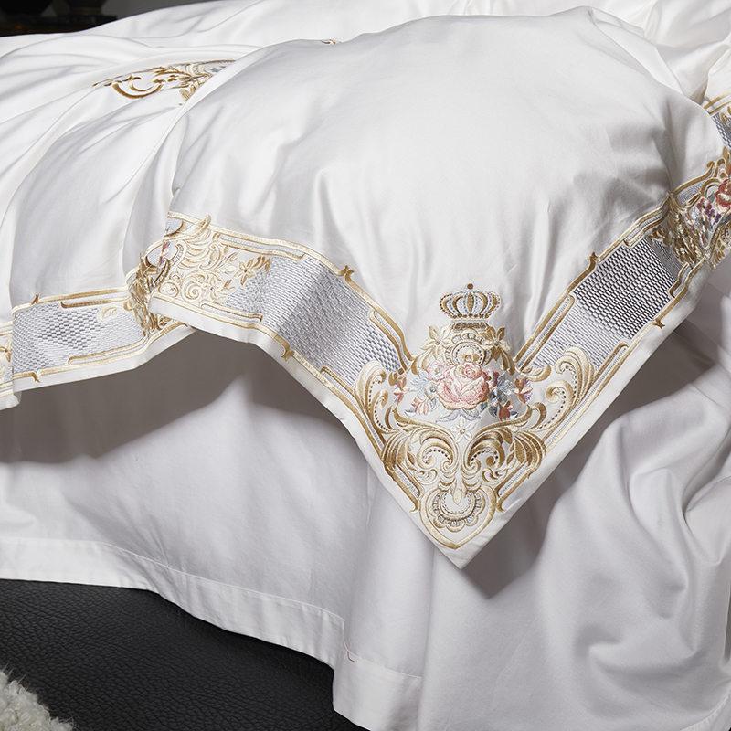 Royal Crown - 1000 TC Egyptian Cotton King Size Duvet Cover Set, White with Gold Embroidery-5