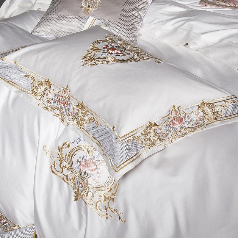 Royal Crown - 1000 TC Egyptian Cotton King Size Duvet Cover Set, White with Gold Embroidery-3