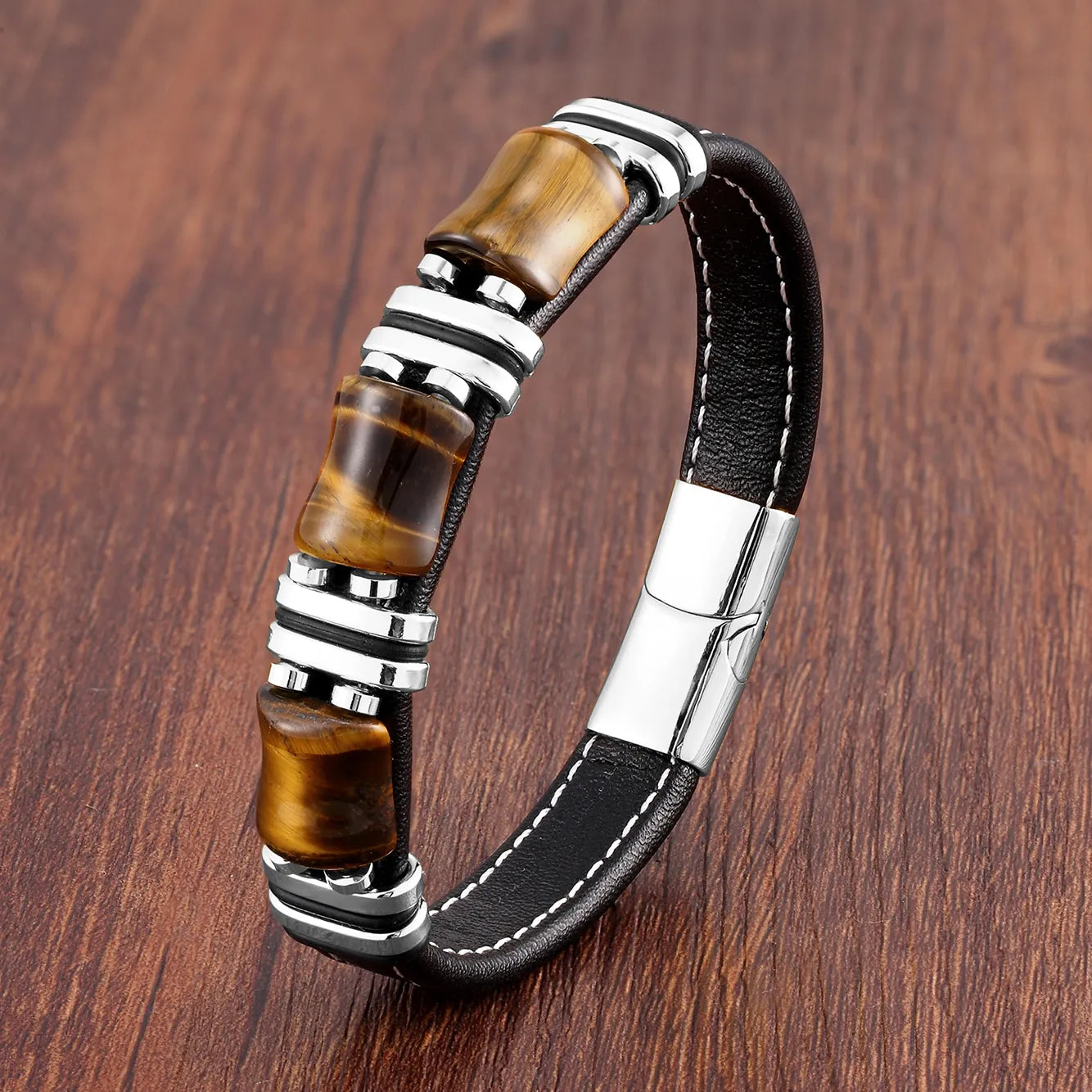 Tiger eye natural stone leather bracelet 6