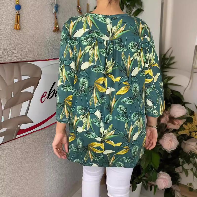 Mira – Women's Laid-Back Vibes Pullover | Printed V-Neck Top with Button Detail