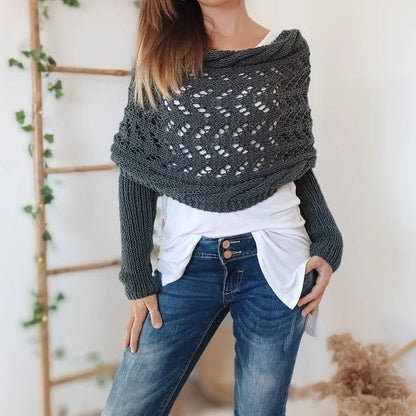 Isara – Women's Cozy Knitted Wrap | Stylish Cable-Knit Poncho Shawl
