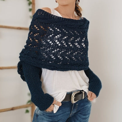 Isara – Women's Cozy Knitted Wrap | Stylish Cable-Knit Poncho Shawl