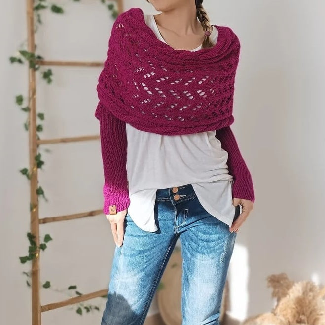 Isara – Women's Cozy Knitted Wrap | Stylish Cable-Knit Poncho Shawl