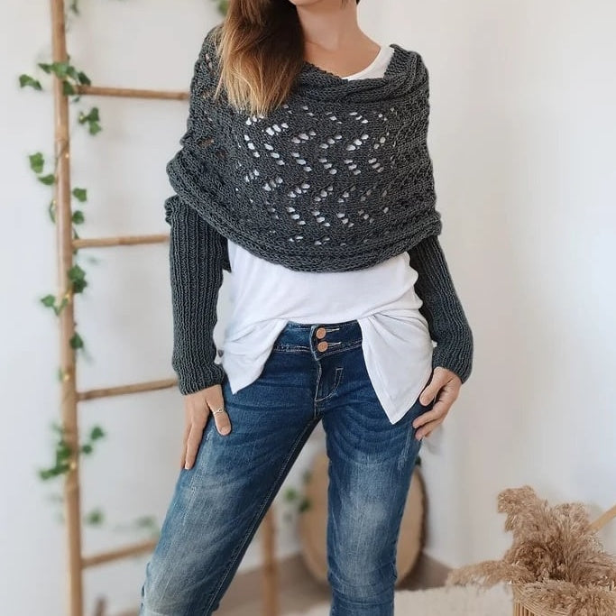 Isara – Women's Cozy Knitted Wrap | Stylish Cable-Knit Poncho Shawl