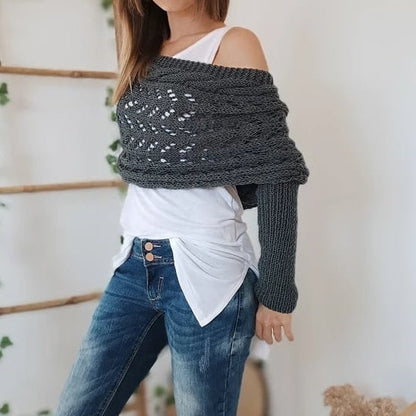 Isara – Women's Cozy Knitted Wrap | Stylish Cable-Knit Poncho Shawl