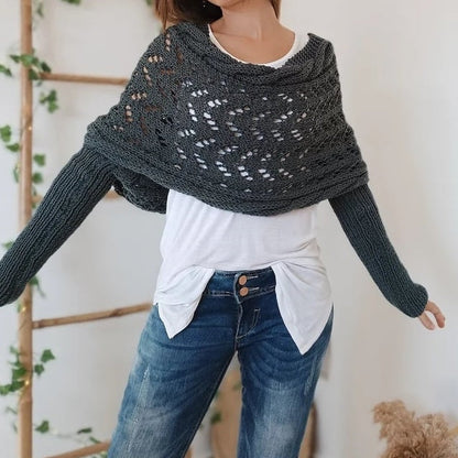 Isara – Women's Cozy Knitted Wrap | Stylish Cable-Knit Poncho Shawl