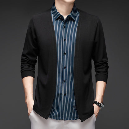 Luca – Men's Striped V-Neck Sweater with Faux Layered Collar