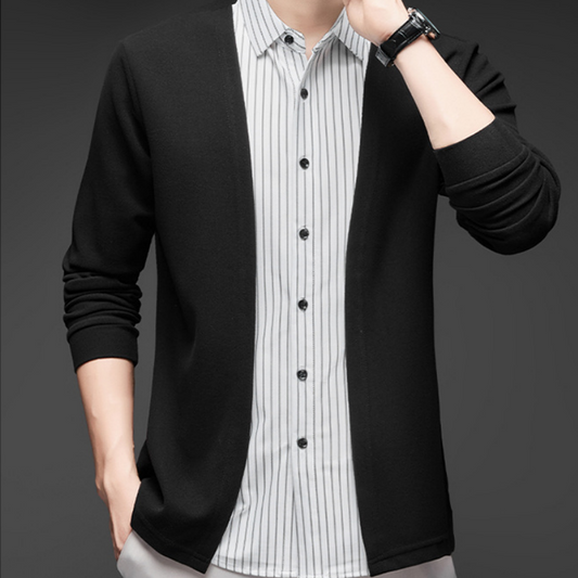 Luca – Men's Striped V-Neck Sweater with Faux Layered Collar