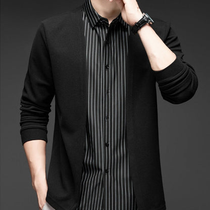 Luca – Men's Striped V-Neck Sweater with Faux Layered Collar