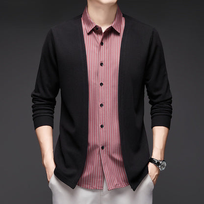 Luca – Men's Striped V-Neck Sweater with Faux Layered Collar
