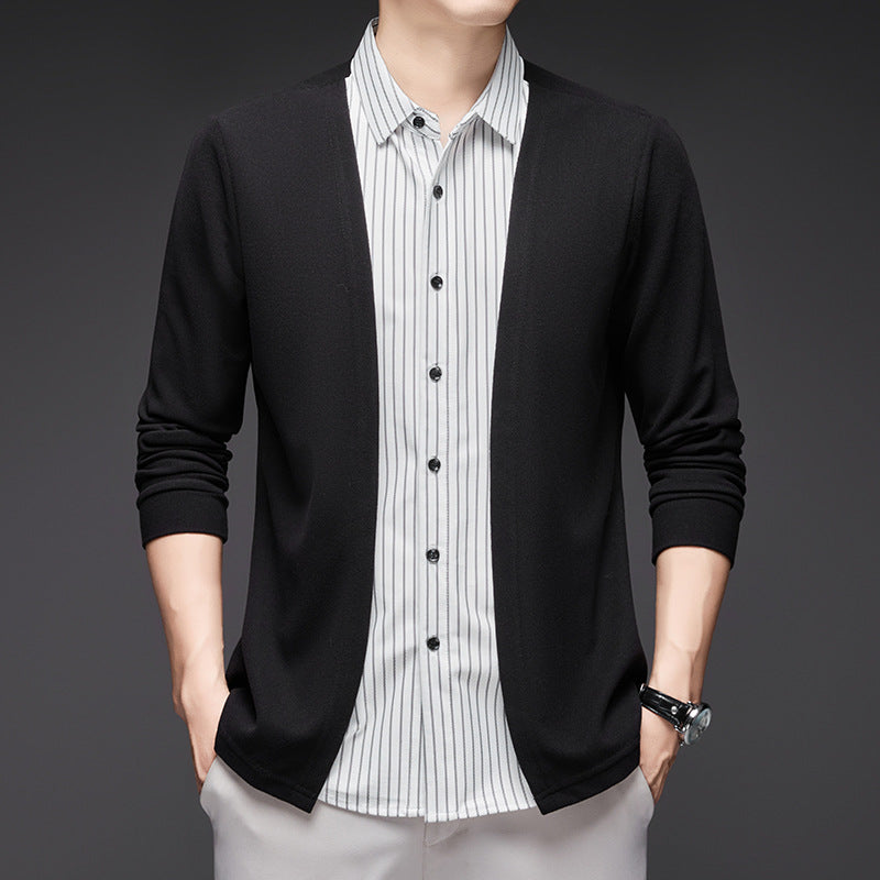 Luca – Men's Striped V-Neck Sweater with Faux Layered Collar