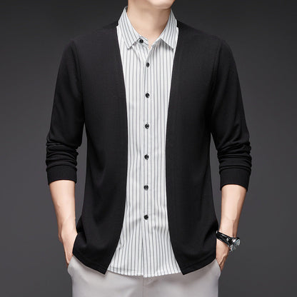 Luca – Men's Striped V-Neck Sweater with Faux Layered Collar