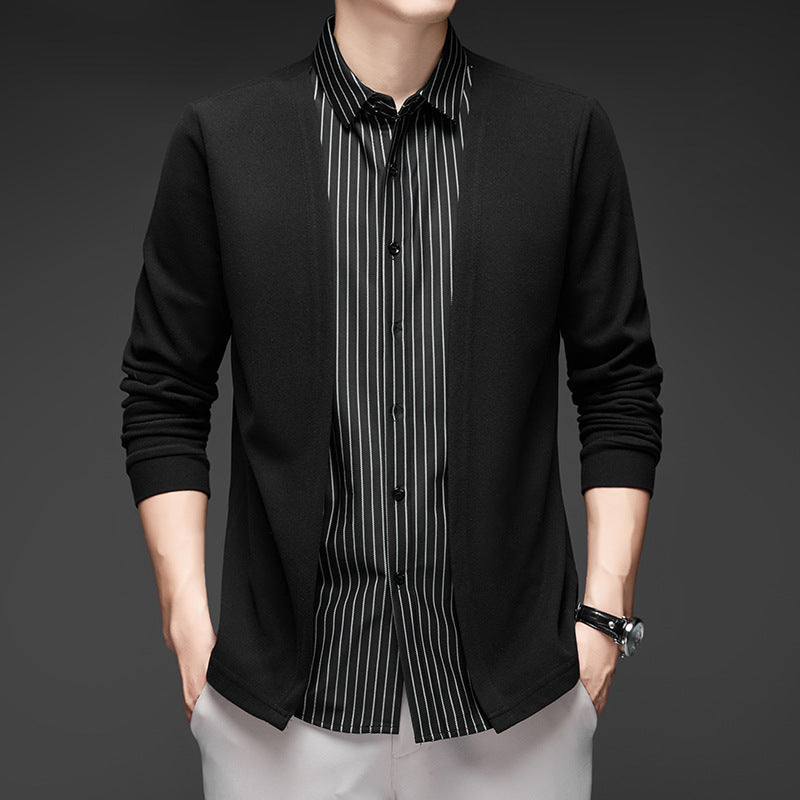 Luca – Men's Striped V-Neck Sweater with Faux Layered Collar