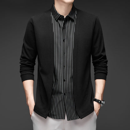 Luca – Men's Striped V-Neck Sweater with Faux Layered Collar