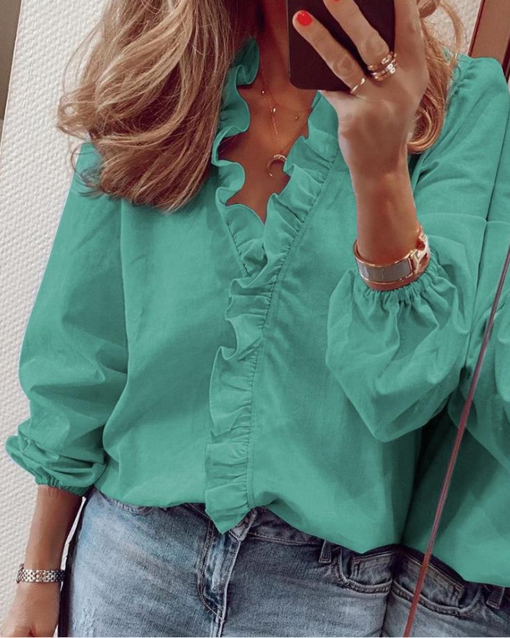 Luna - Lightweight Ruffle V-Neck Women's Blouse