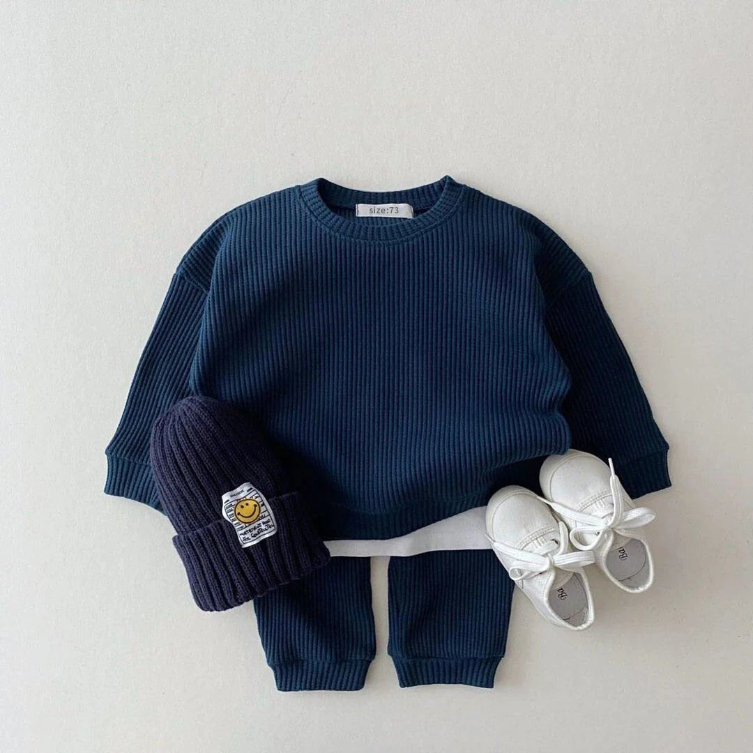 Unisex Waffle Cotton Baby Sweatshirt & Pants - Petite Paradise Baby Clothes