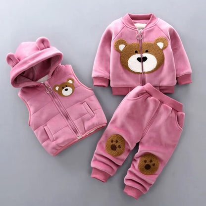 Winter Baby Clothes Set: Fleece Bear Jacket, Vest, and Pants (3Pcs) - Petite Paradise Baby Clothes